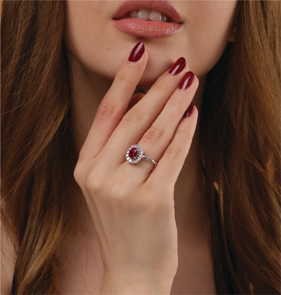 Crimson Bloom Ruby & Diamond Halo Ring