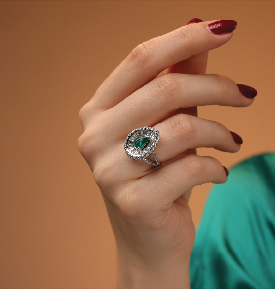 Majestic Glow Emerald & Diamond Halo Ring Main image
