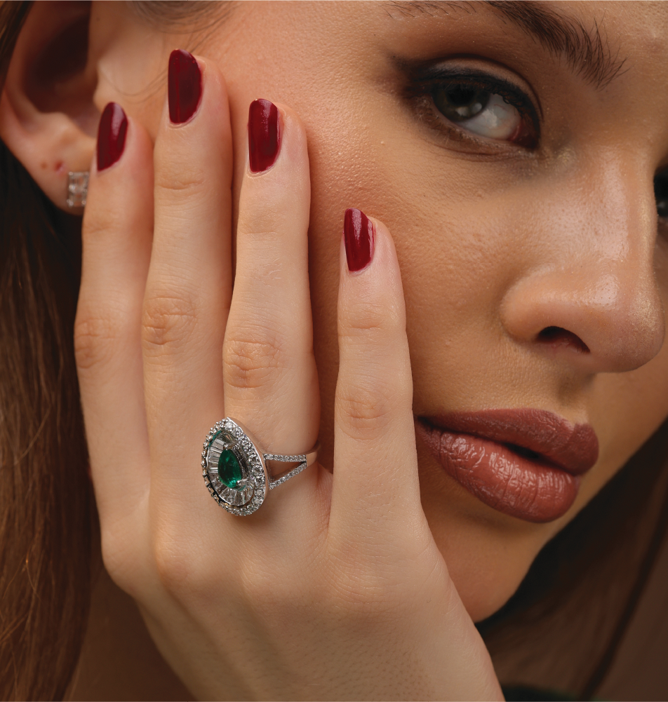 Majestic Glow Emerald & Diamond Halo Ring