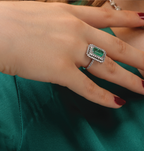 Regal Allure Emerald & Diamond Halo Ring