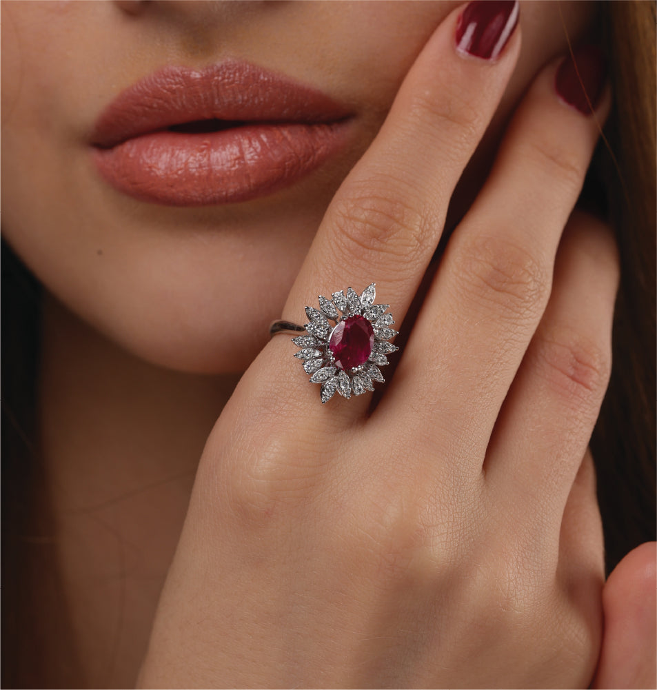 Royal Radiance Ruby & Diamond Halo Ring