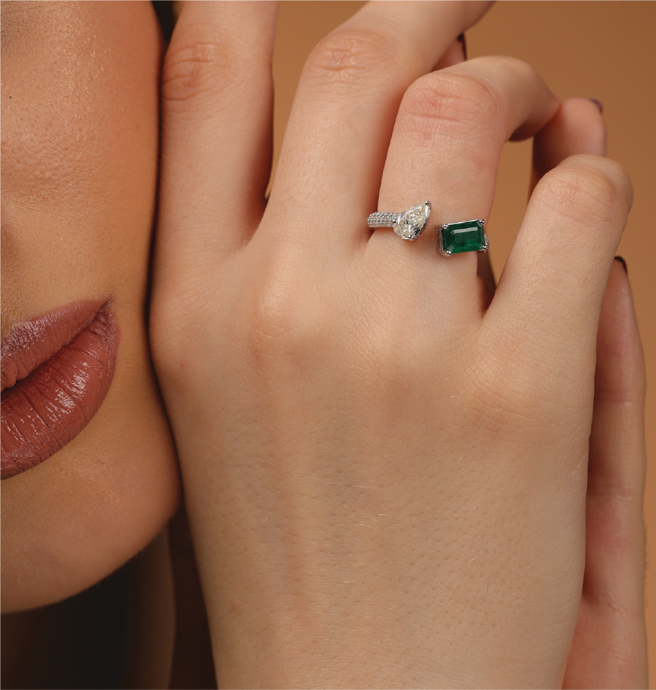 Whispering Harmony Emerald & Diamond Open Ring